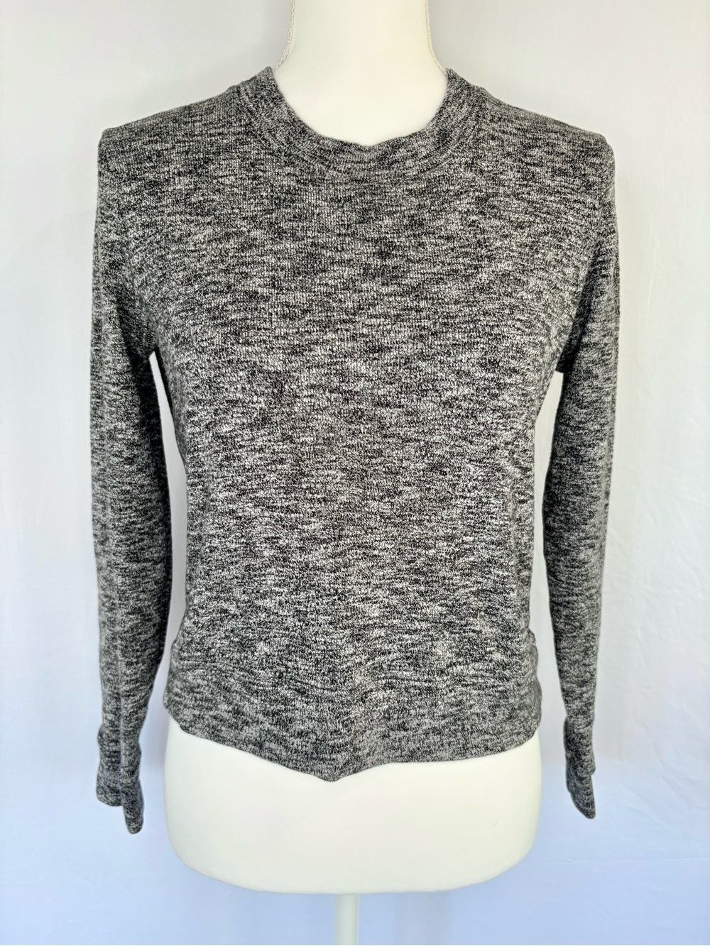 Madewell Cropped Marled Knit Sweater Small S Gray Black Heathered Crop Crewneck